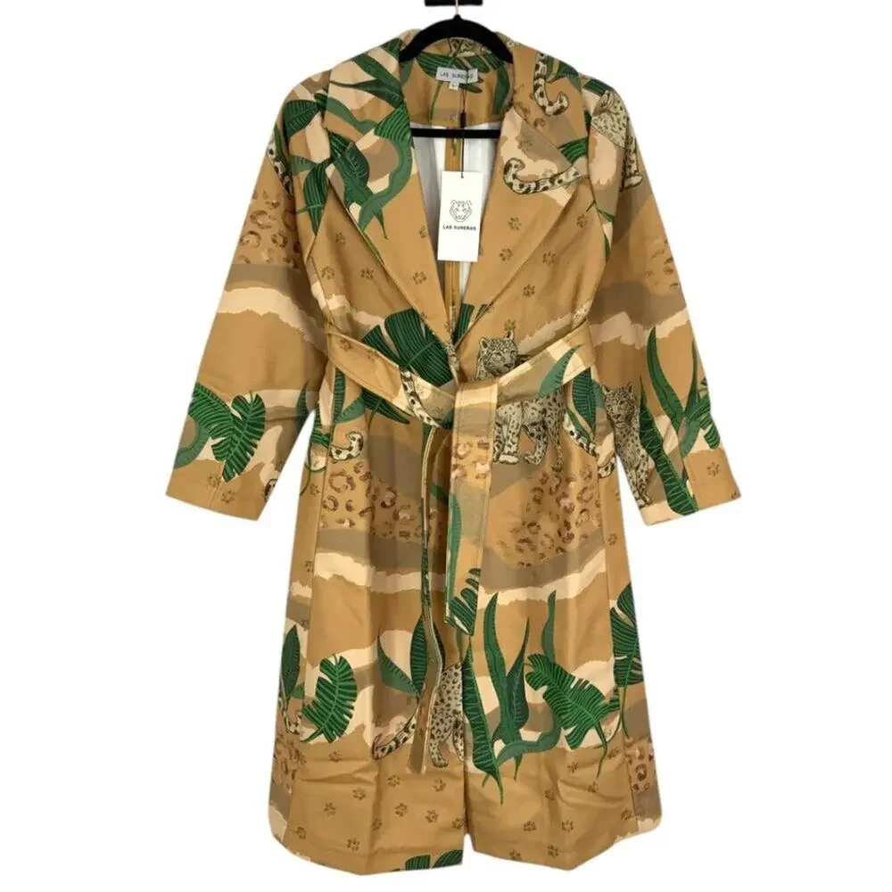 Las Surenas Jungle D'Amour Leopard Print Coat Camel Size Large NWT $600 MSRP